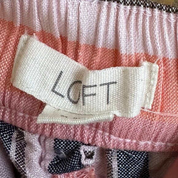 LOFT Linen Rayon Wide Leg Pants Striped M Pink Peach Gray - Picture 5 of 10